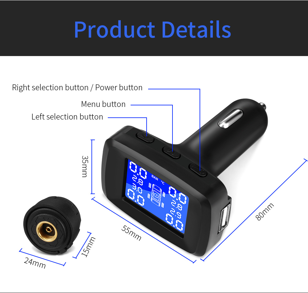 ZEEPIN TY14 Car Tyre Pressure Monitoring System TPMS with 4 External Sensors
