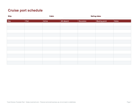 Preview of the first page of Cruise schedule (PDF/DOCX)